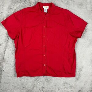 Talbots Red‎ Cotton Short Sleeve Button Up Mandarin Collar Shirt XL Lightweight